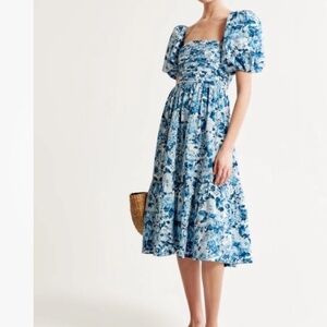 Abercrombie and fitch puff sleeve Emerson dress with blue flowers